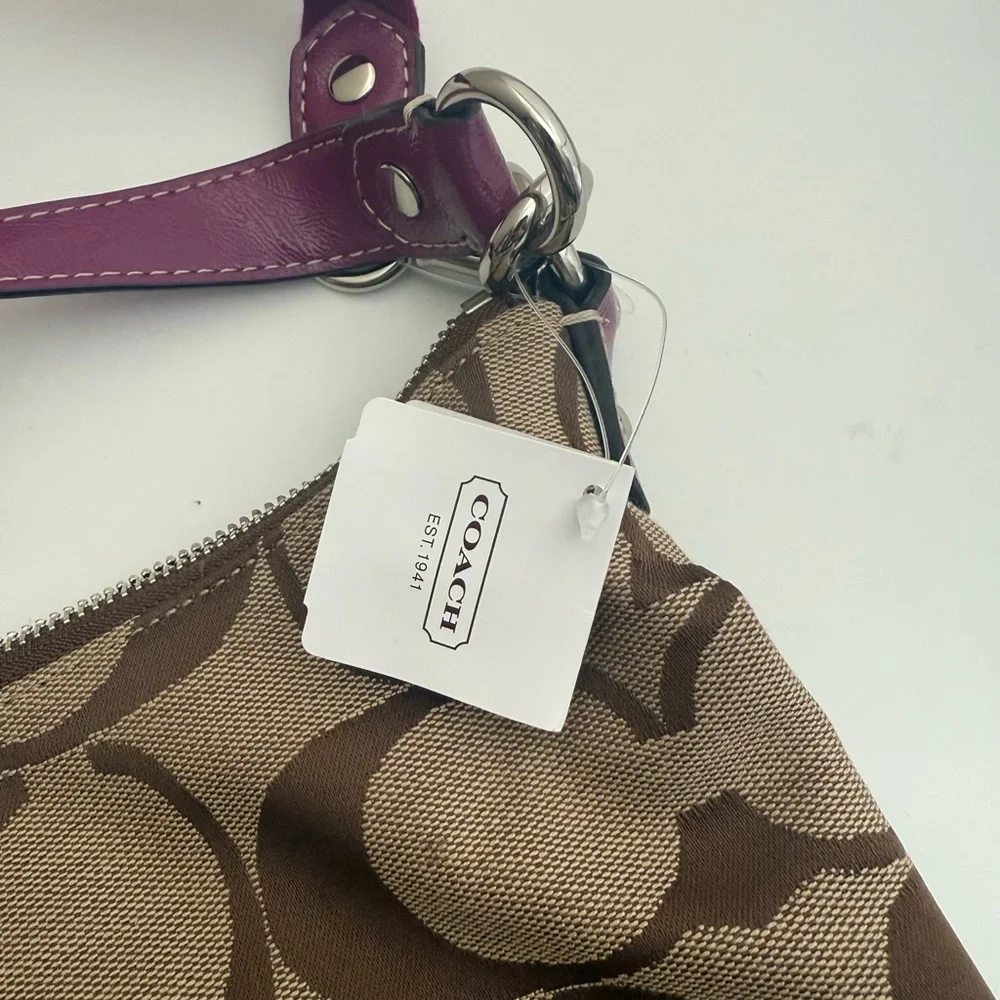Coach Signature Hobo Purse Berry Pink & Khaki Monogram Medium Purse A1260-F19281 - Picture 3 of 10